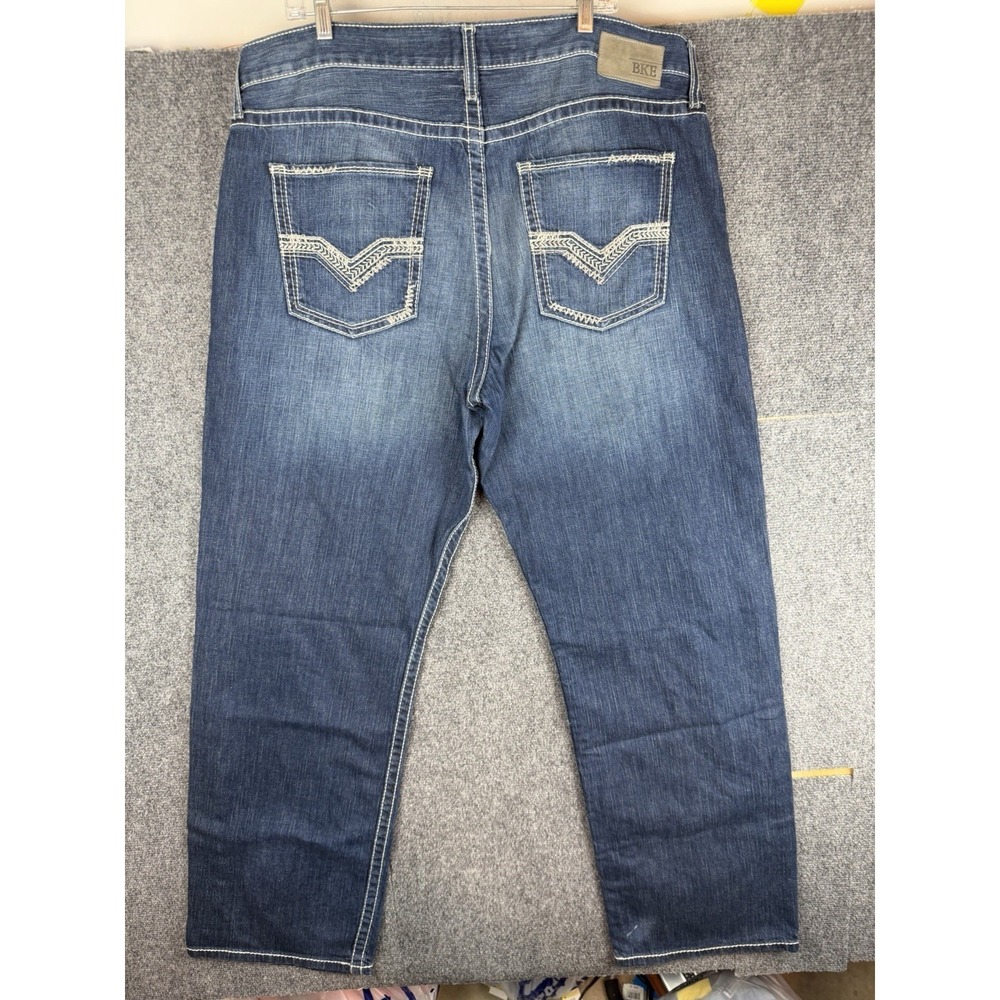 BKE Seth Jeans Mens 40 Long Straight Leg Blue Denim Western Cowboy Thick Stitch